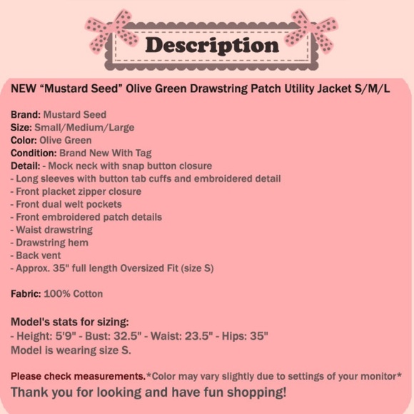 Last☝️ Olive Cute Patch 100% Cotton Utility Jacket - Picture 8 of 8